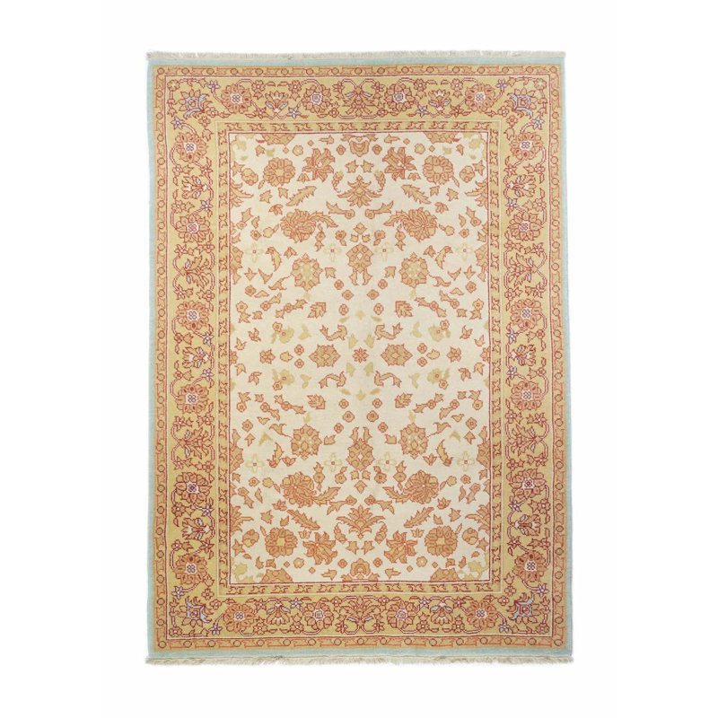 Tapis orange clair en laine noué à la main de conception unique 6 pi x 9 pi