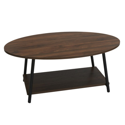 Gateshead Jamestown Oval Coffee Table with Storage Shelf Wood Grain and Metal