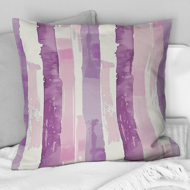 Coussin décoratif mauve blanc à rayures fines I, H 18 po x l 18 po