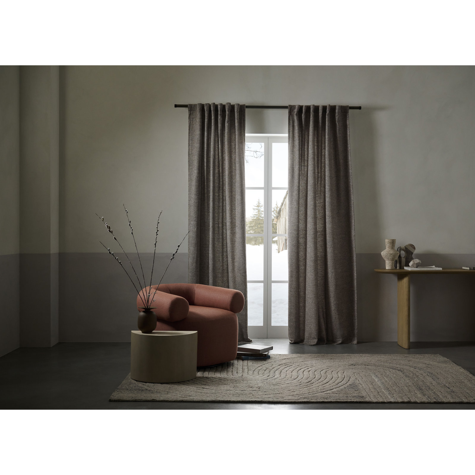 Landon Sunbrella Curtain, Mushroom, 50" W x 120" L