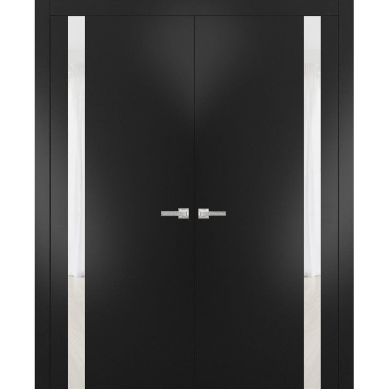 Portes françaises en bois givré Planum, 36 po x 80 po, Noir
