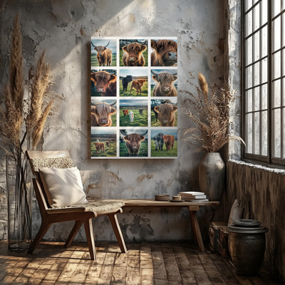Toile Un collage vibrant de bovins adorables mettant en vedette une variété de races d'art mural, y compris des vaches Highland Fluffy