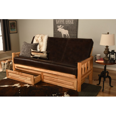 Himanshi Full 81" Wide Faux Leather Loose Back Convertible Sofa with Storage by Union Rustic