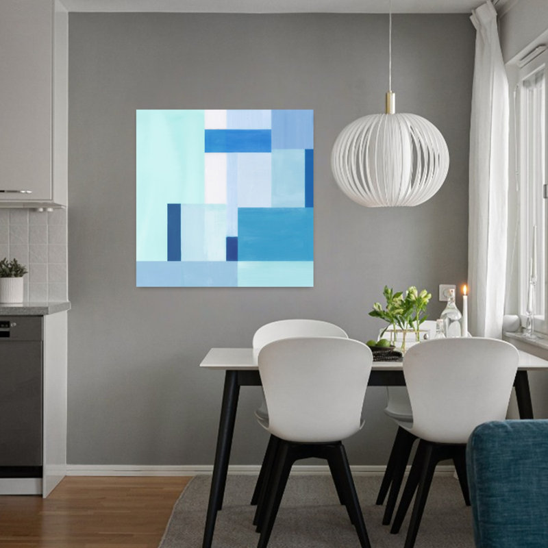 «Blue Geometric Harmony II», art mural contemporain abstrait, H 32 po x l 32 po