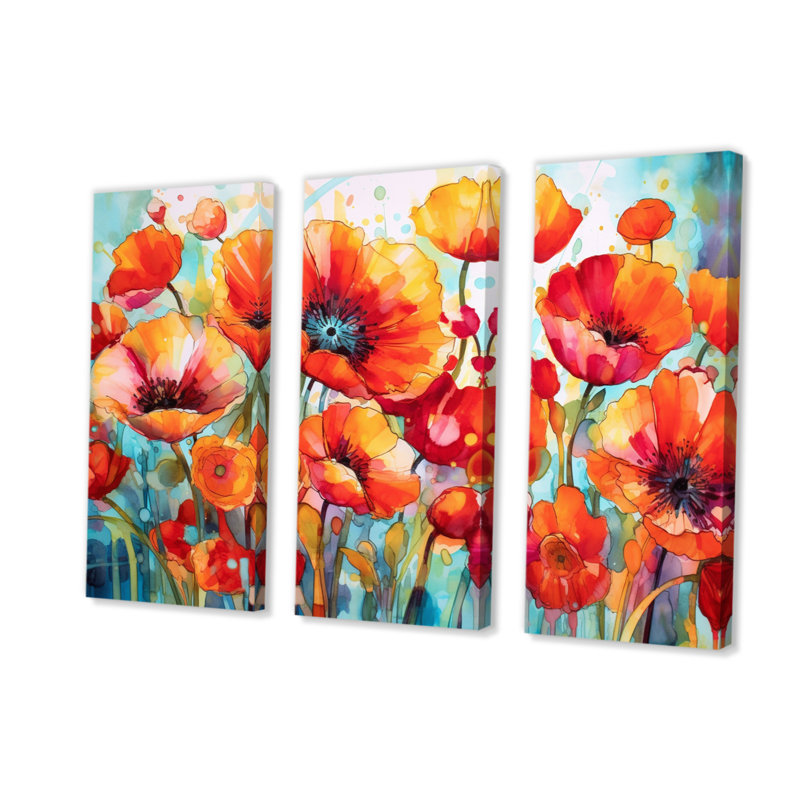 Brilliant Poppies V sur toile, 3 pièces, H 28 po x l 36 po x P 1 po