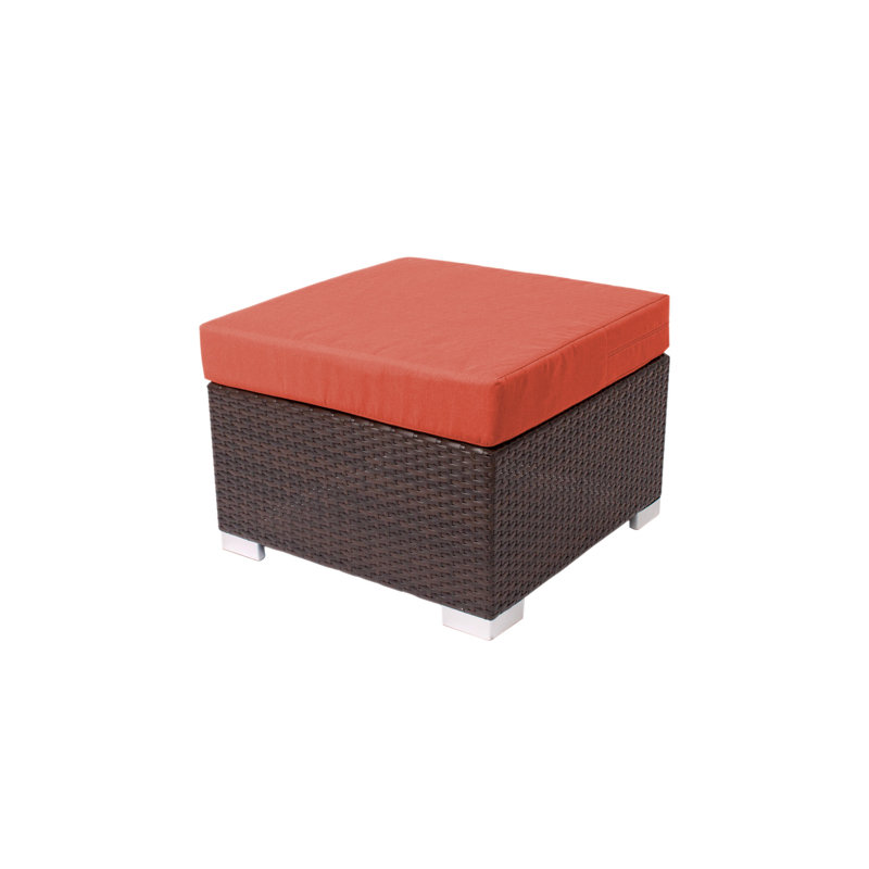 Repose-pieds d'extérieur en osier avec coussin Sunbrella, Orange clair