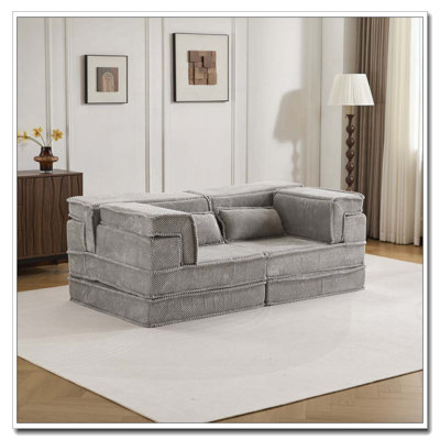 Compression Mahjong Sofa,Convertible Floor Sofa Bed,DIY Boneless Modular Sectional Sofa,No Assembly Required,Circle Fleece Fabric,Oversized 3 Seater With 3 Pillows