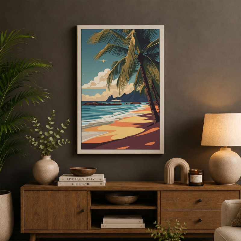 Tropical Beach Retreat Coastal - Wrapped Canvas, 36x24 - 91.4 x 61.0 cm, Ochre Border