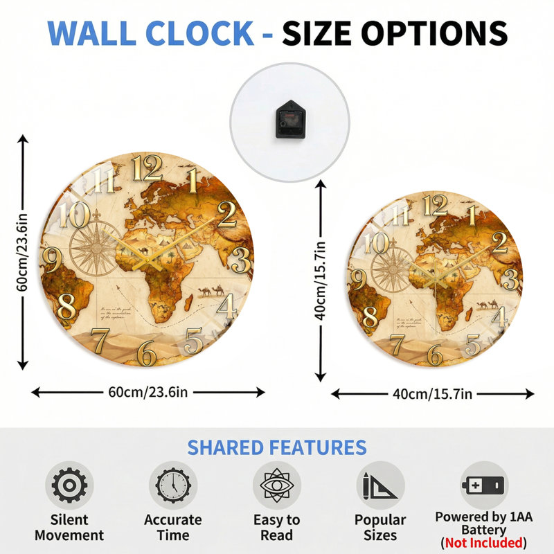 Horloge murale en verre, 60 x 60 cm (23,6 x 23,6 pouces)