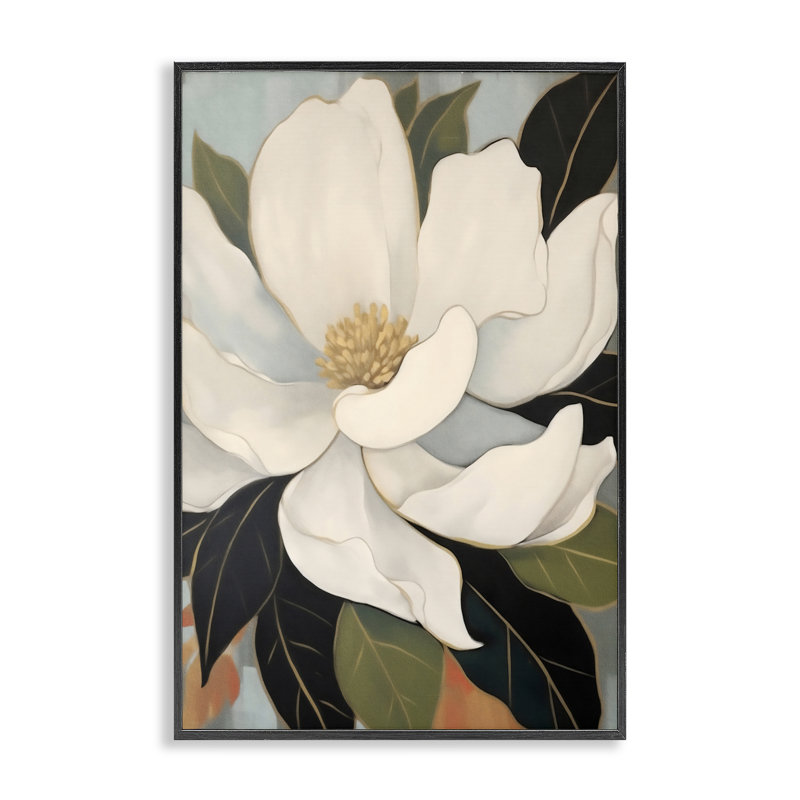 Giclée encadrée de pétales de magnolia ouverts, design par Creative Studio, H 18 po x l 12 po, Giclée encadrée noir minuit