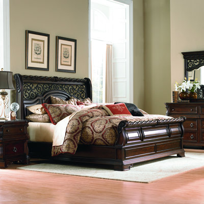 Danaya Sleigh Bed, Dresser & Mirror, Chest, Night Stand Set by Lark Manor