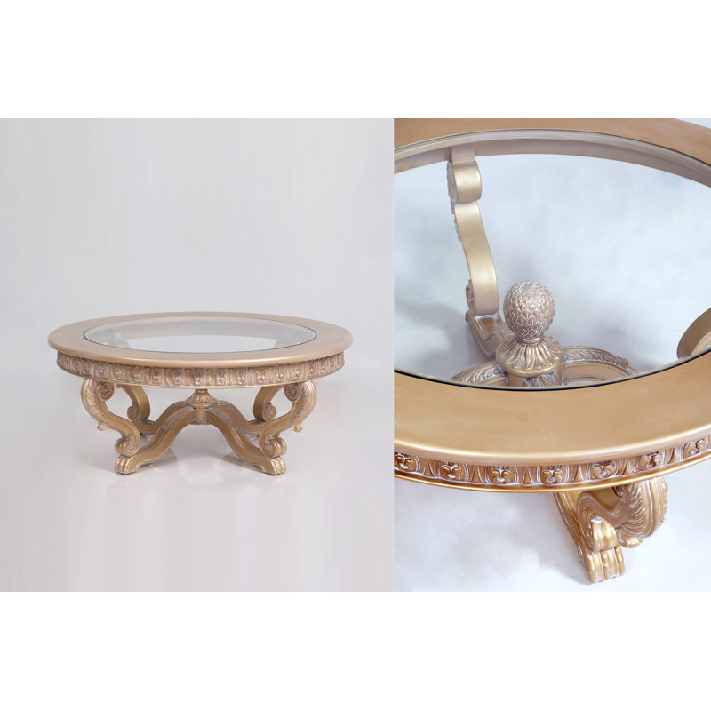 Phillippi Glass Top Coffee Table, Antique Dark Champagne