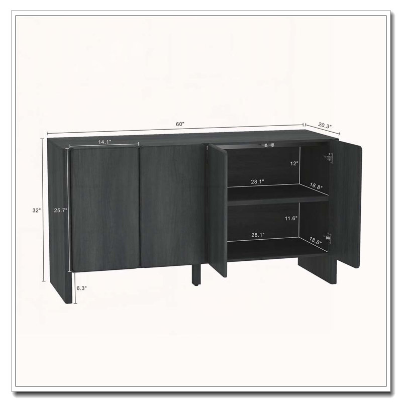 Armoire 4 portes avec rangement, Gris anthracite
