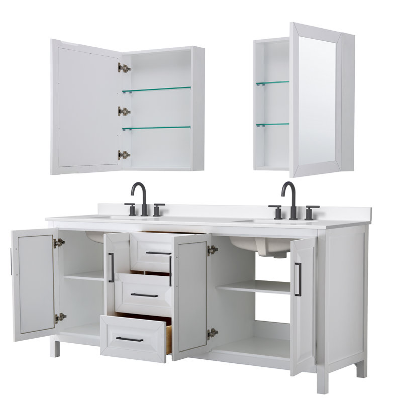 Daria 80 in. with Mirror Vanity, Giotto Quartz, White, Matte Black