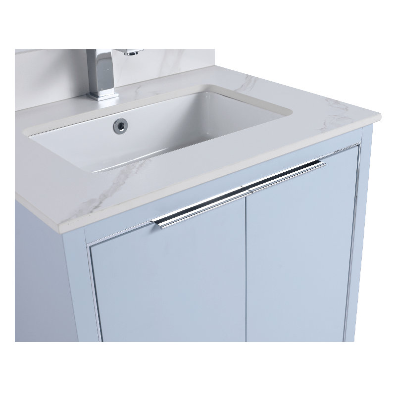 Meuble-lavabo simple autoportant de 24 po avec plateau en pierre Minday, Chrome, Bleu pastel