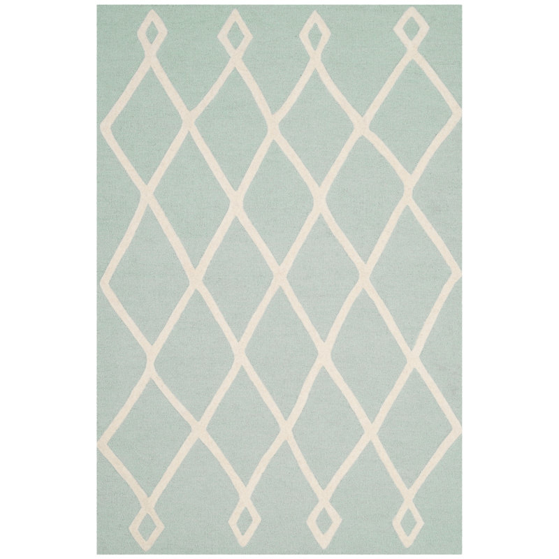 Krystyna Geometric Handmade Tufted Wool Mint Area Rug, Rectangle 3' x 5'