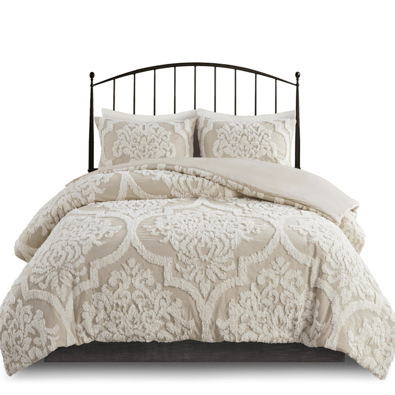 3 pièces d'édredon taupe très grand / très grand - rembourrage en chenille de coton 100% literie douce, Taupe