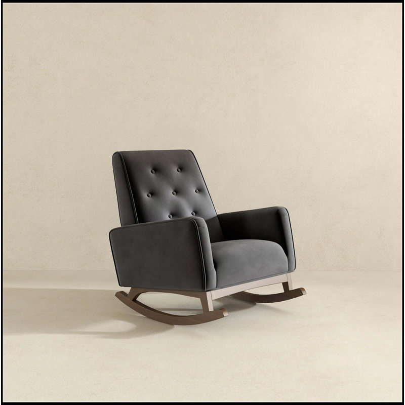 Dark Grey Fabric Solid Wood Rocking Chair