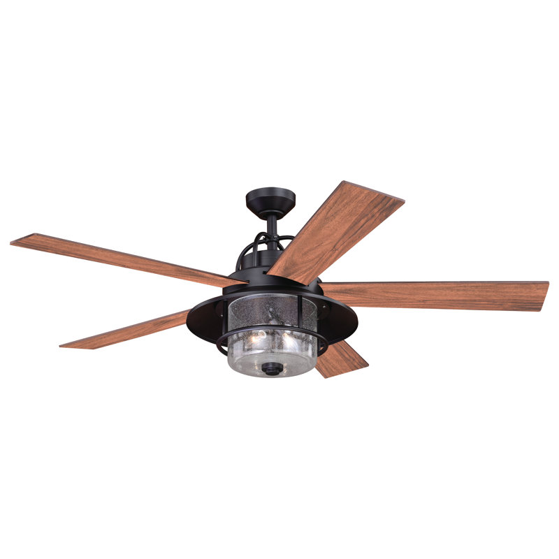 Hedgerley 56 in. New Bronze Indoor Outdoor Rod Mount Rustic Ceiling Fan with Reversible Driftwood-Dark Maple Blades, Dimmable LED Light Kit Remote Control Included, 3 Speeds, Clear Seeded Glass Shade