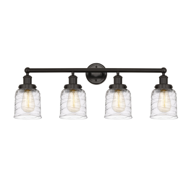 Éclairage pour meuble-lavabo à 4 lumières à intensité variable Asheton, Tourbillon déco transparent, Bronze huilé