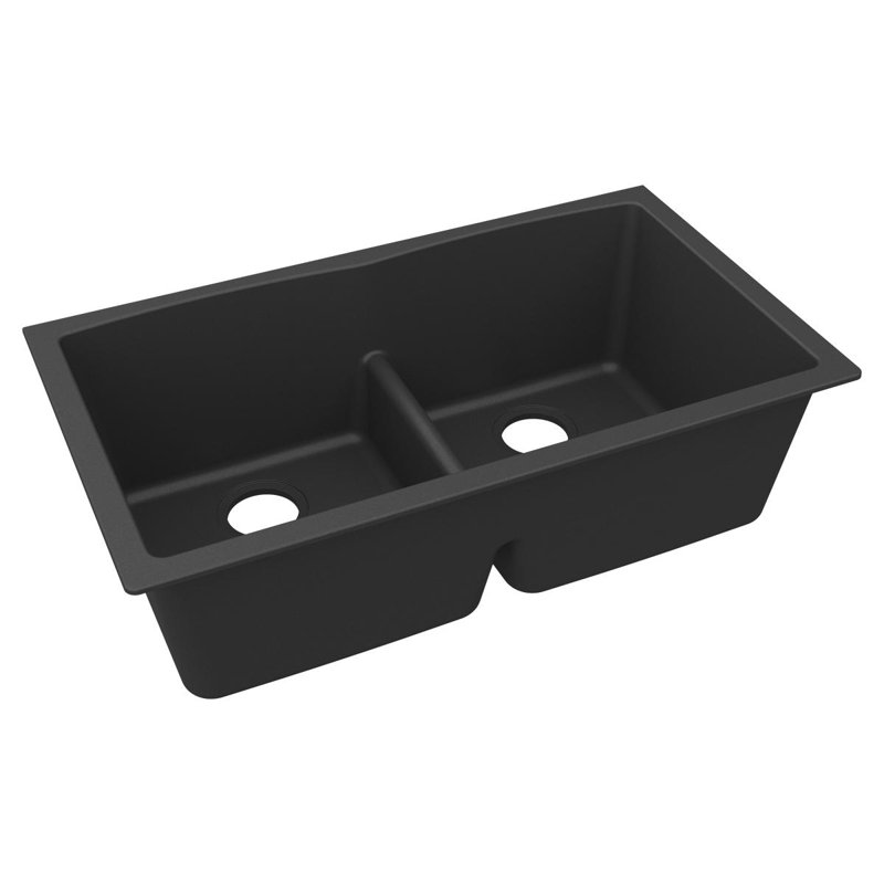 Évier encastré à double cuve 33 "x 19" x 10 "Elkay Quartz Classic avec Aqua Divide, noir mat, Noir mat