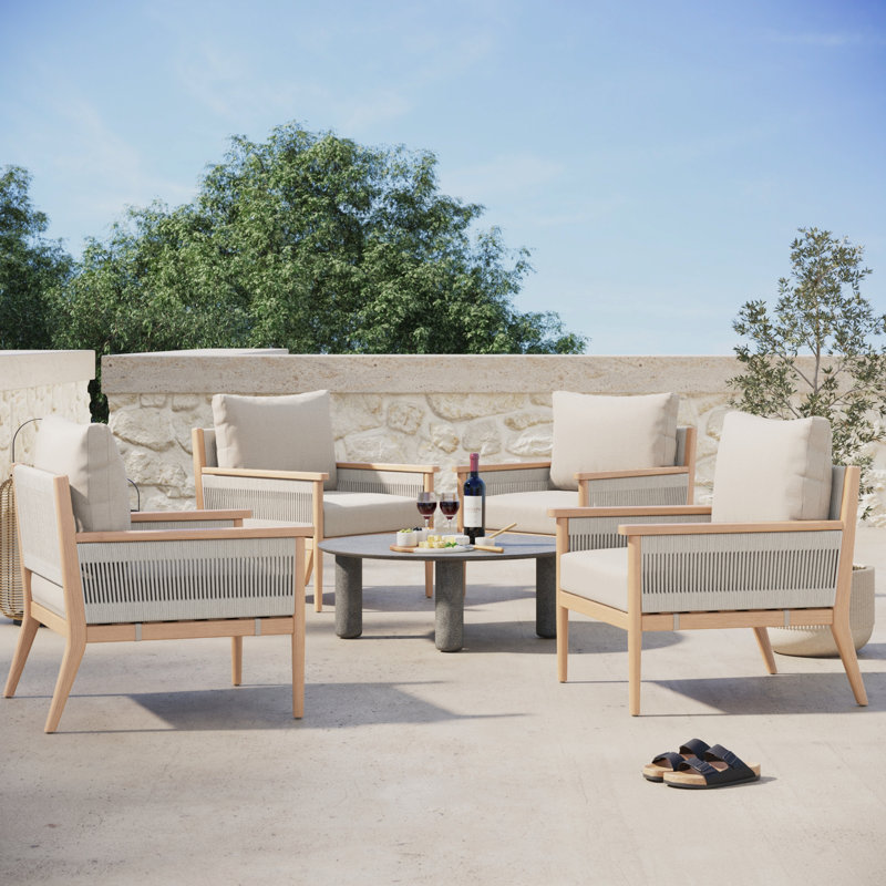Acacia Wood Patio Chair With Rope Accent, Beige