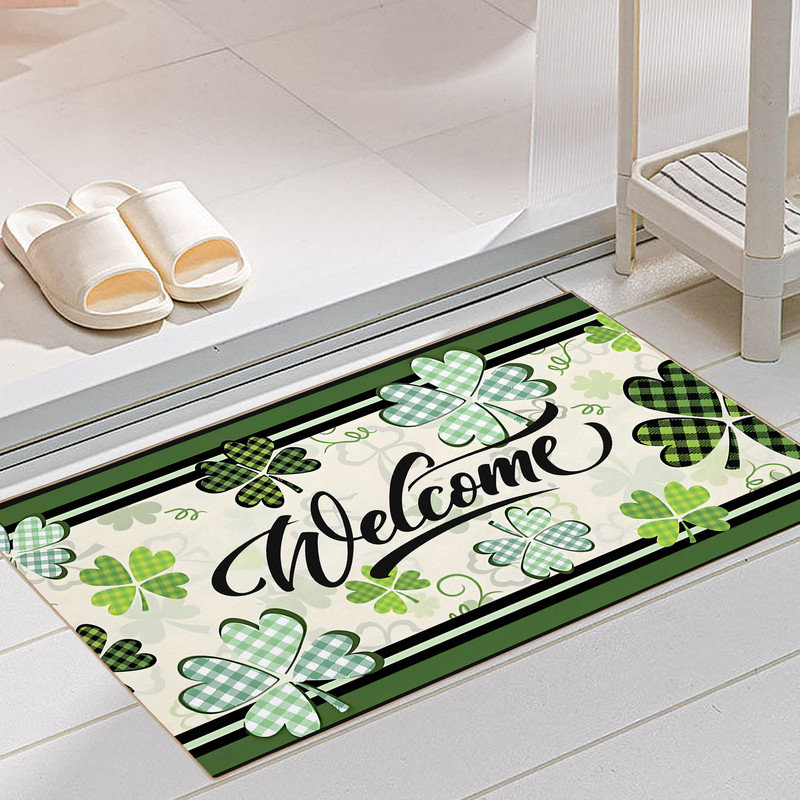 Non-slip Door Mat Entrance Mat, St. Patrick's Day Outdoor Doormat, Clover 04, 20"W X 32"L