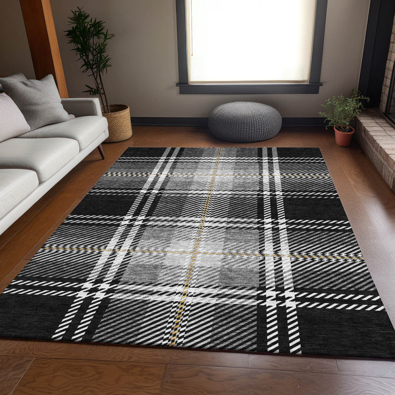 Premium Machine Washable Prisco Black Rug, Rectangle 5' x 7'6"