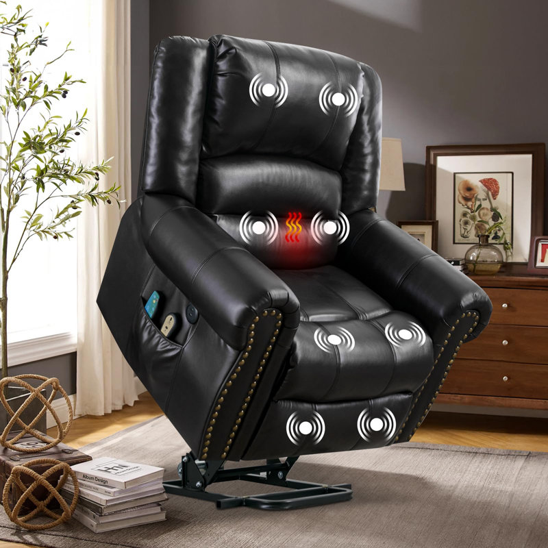 Baugus Lift Assist Power Recliner, Black (Leathaire)