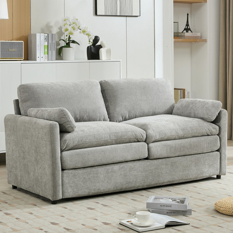Canapé gris avec coussin double, coussin lombaire amovible et construction pour la maison