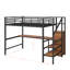 Lit mezzanine double en métal avec bureau, escalier de rangement et lumière DEL-350946362