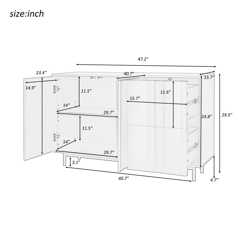 47" Kitchen Storage Sideboard Buffet Cabinet Console Table, White