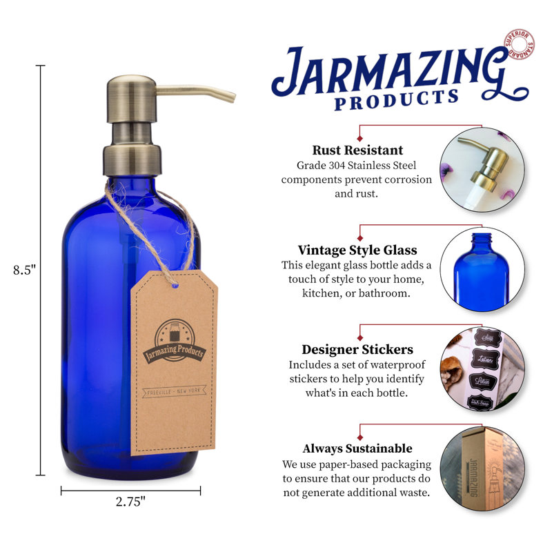 Distributeur de lotion en verre, Laiton / bleu
