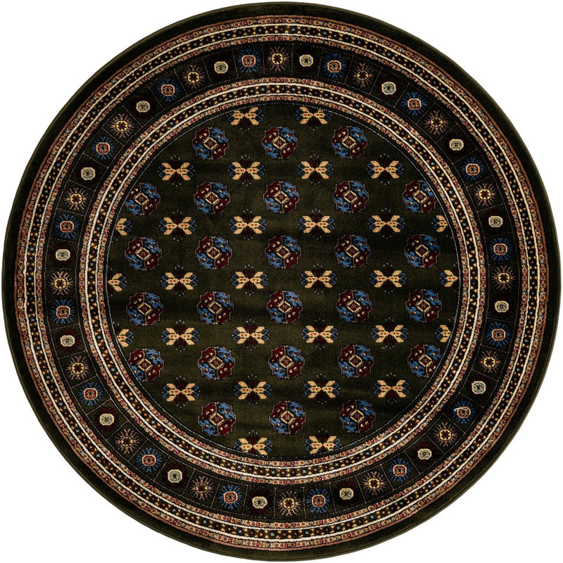 Tapis traditionnel Hinshaw vert foncé, Rond 6 pi 1 po