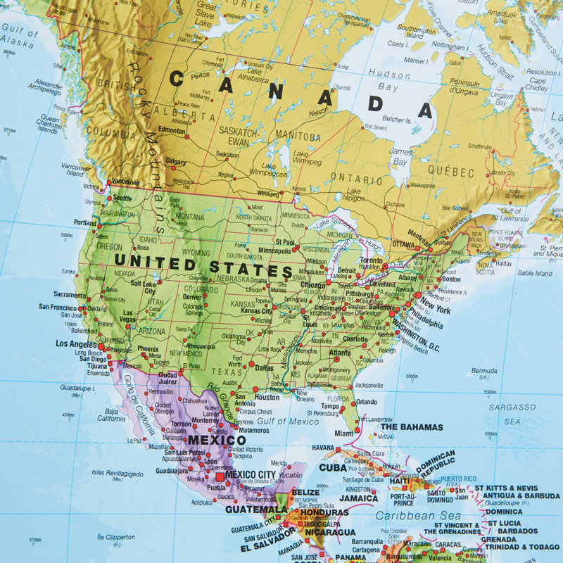 Large World Wall Map Political With Flags - Wrapped Canvas Print, 81.3cm H x 121.9cm W x 5cm D