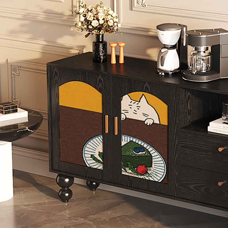 Buffet grande capacité 59,1 po, Noir, noir, noir, noir