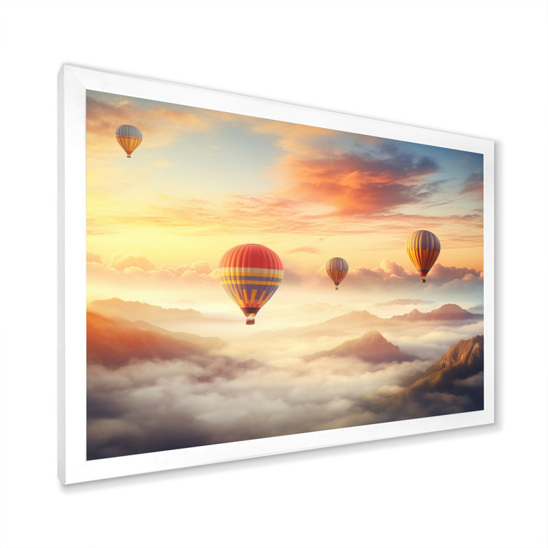 Peach Hot Air Ballon Atmospheric II - Transportation Wall Decor, Cadre photo blanc, H 34 po x l 44 po x P 1,5 po