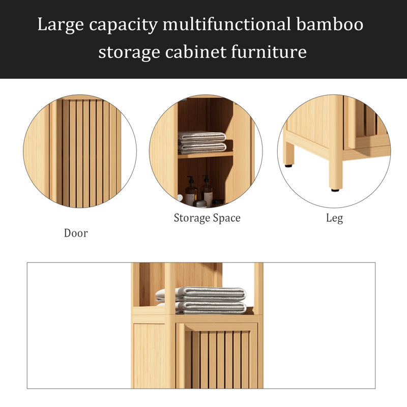 Meuble de rangement grande capacité en bambou multifonctionnel, Naturel