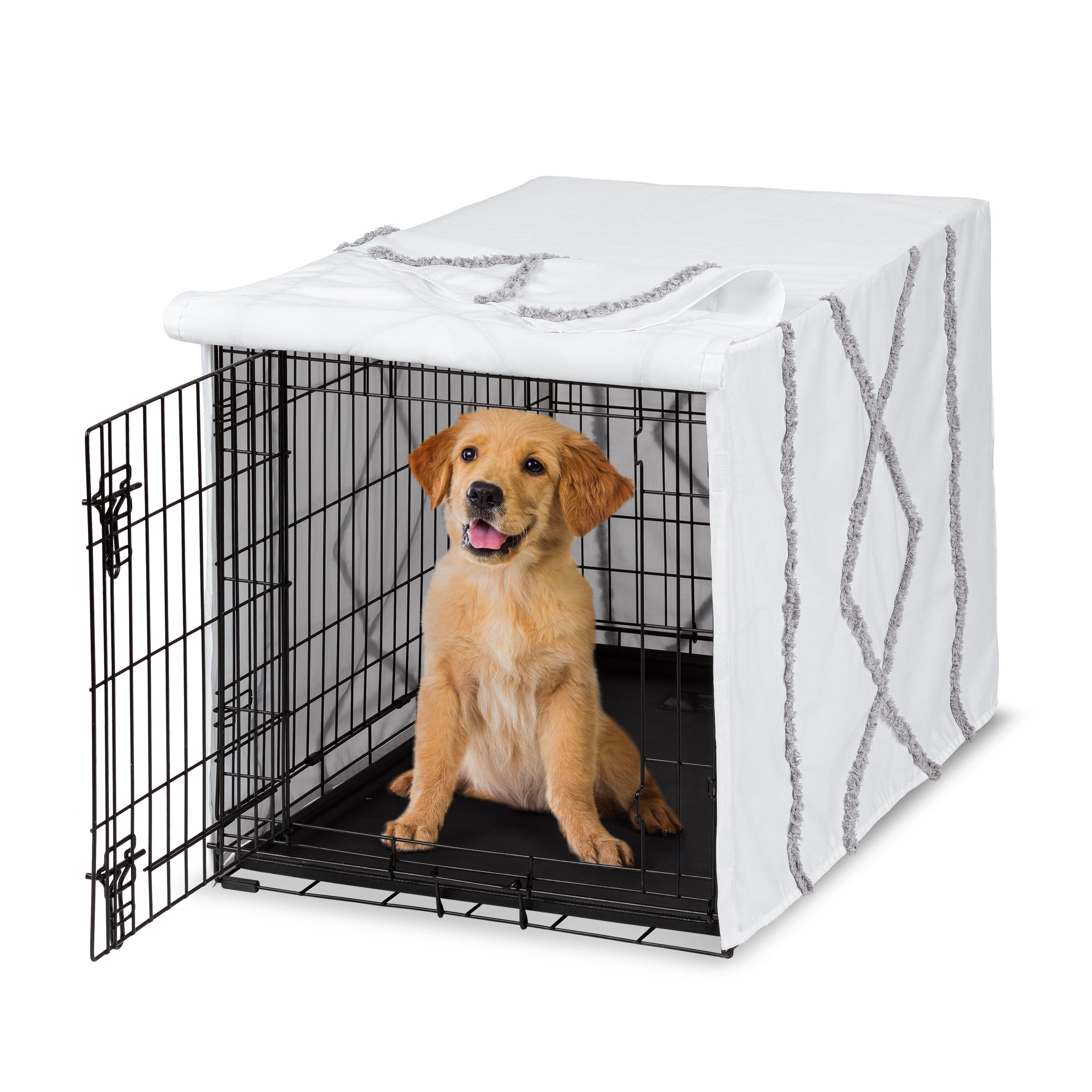 Sweet Jojo Designs Boho Fringe White and Grey Dog Crate Kennel Cover by