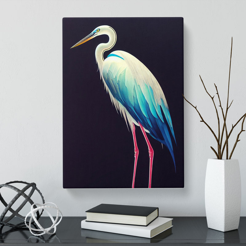 Heron Bird Cyberpunk - Wall Art, 50cm H x 35cm W x 3cm D, Canvas