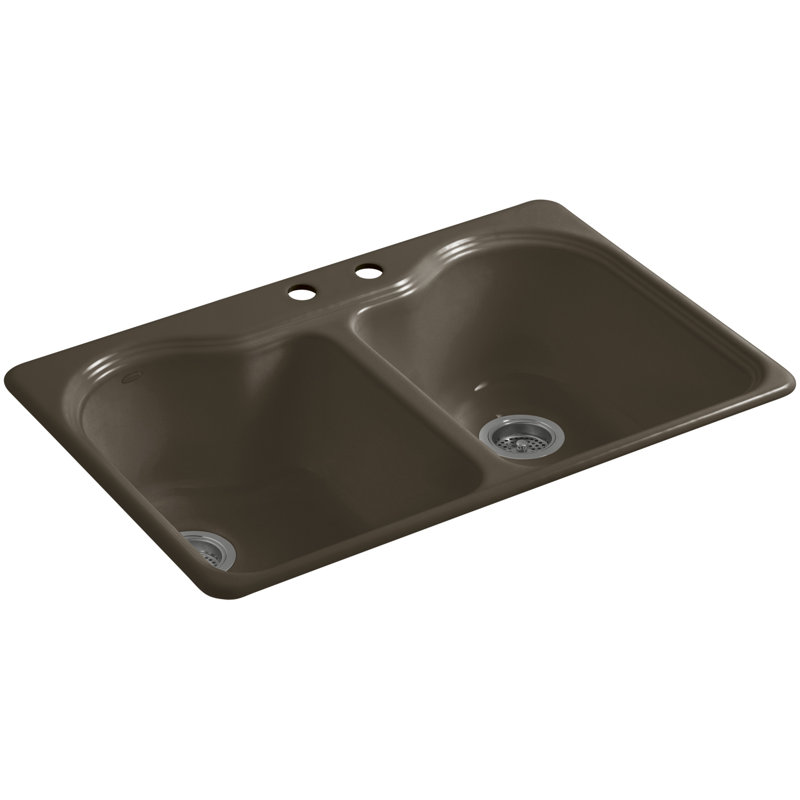 Hartland 33" L x 22" W x 9-5/8" Double Basin Drop-In Kitchen Sink, Suede, 2 Hole