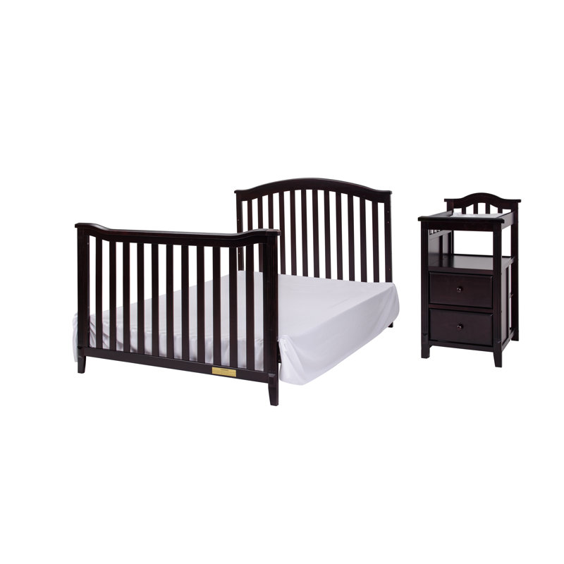 Espresso Pine Wood 4-in-1 Convertible Crib with Changer