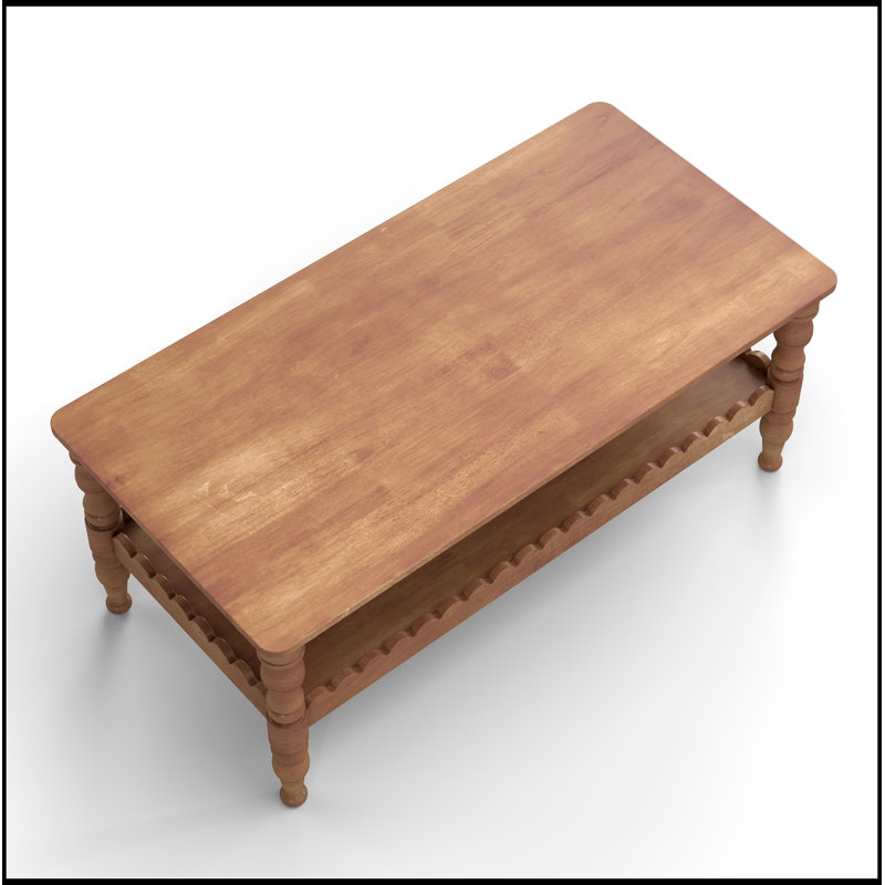 Rectangle Coffee Table Solid Wood Coffee Table with Storage Shelf,Farmhouse 2-Tier Center Table Lacquered Classical Legs,Easy Assembly Apartment Center Sofa Table  for Living Room