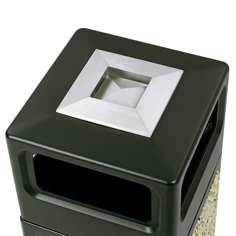 Black Textured Plastic Square Trash Can with Ashtray, 15 Gallon