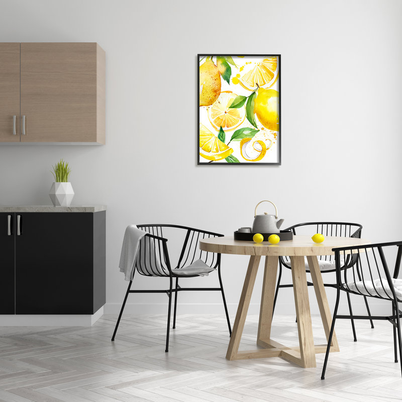 Peinture au citron moderne encadrée sur bois, H 30 po x l 24 po x P 1,5 po, Giclée encadrée noir minuit