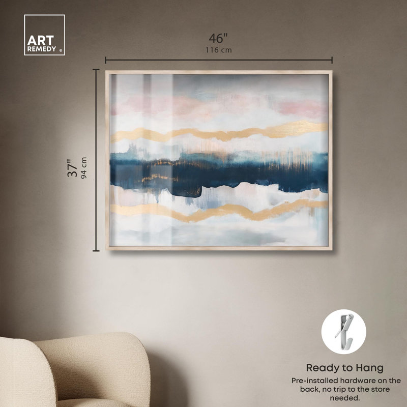 «Indigo Tides Shadowbox Print» par Art Remedy, H 37 po x l 46 po, Crème, crème