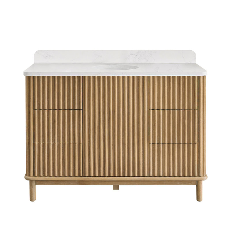 Meuble-lavabo simple 48 po Séoul gris cendré délavé avec plateau en pierre composite à grain blanc