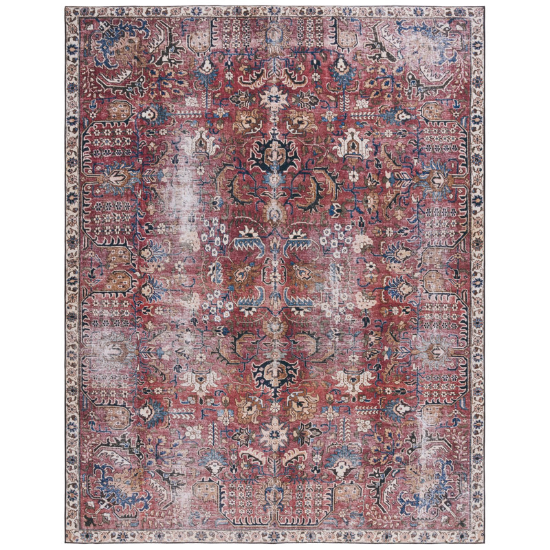 Adon Oriental Red/Beige/Black Area Rug, Rectangle 8' x 10'