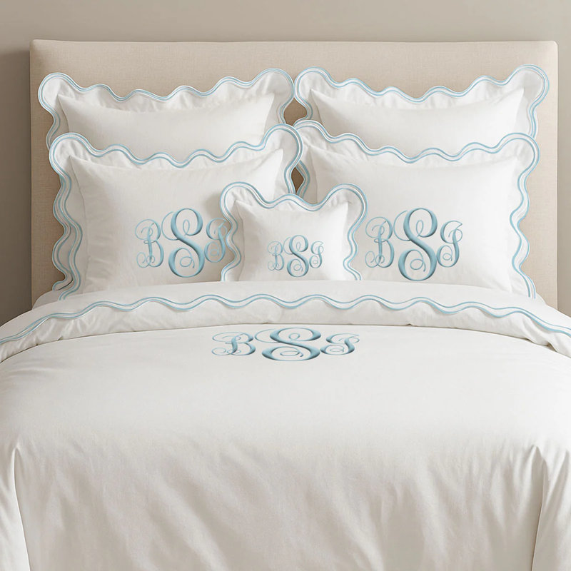 Monogram Cotton Luxurious Double Scallop Duvet Cover, Full/Queen Duvet Cover, Yes