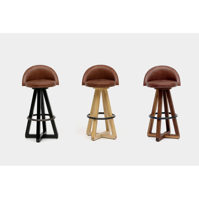 X3 Swivel 38" Bar Stool, Smoke, White Oak